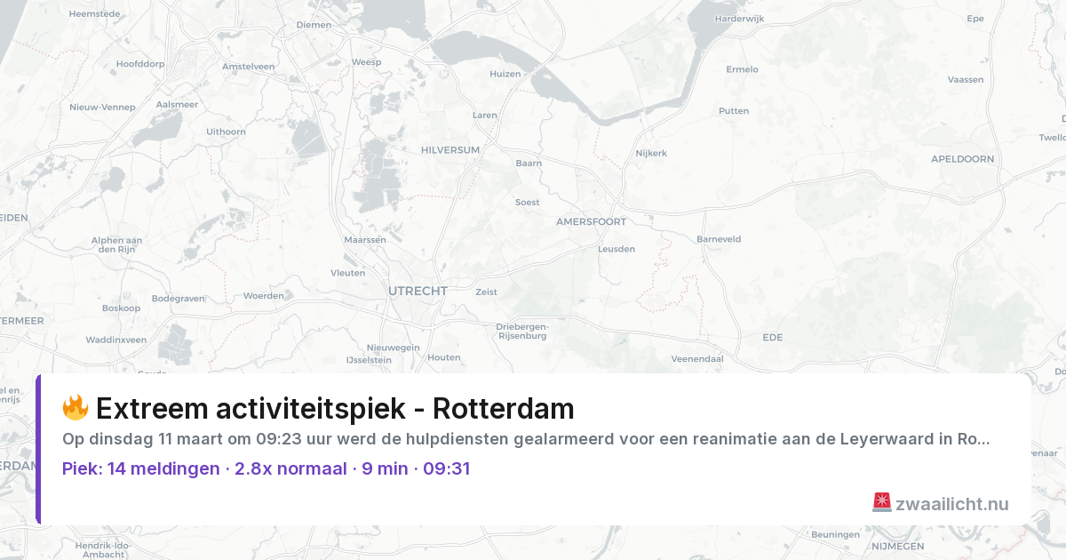 Kaart van de activiteitspiek bij Rotterdam