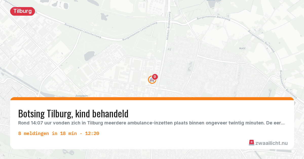 Kaart van de activiteitspiek bij Tilburg