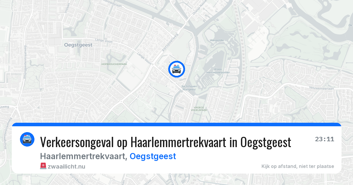 Verkeersongeval op Haarlemmertrekvaart in Oegstgeest — 23 jul 2026