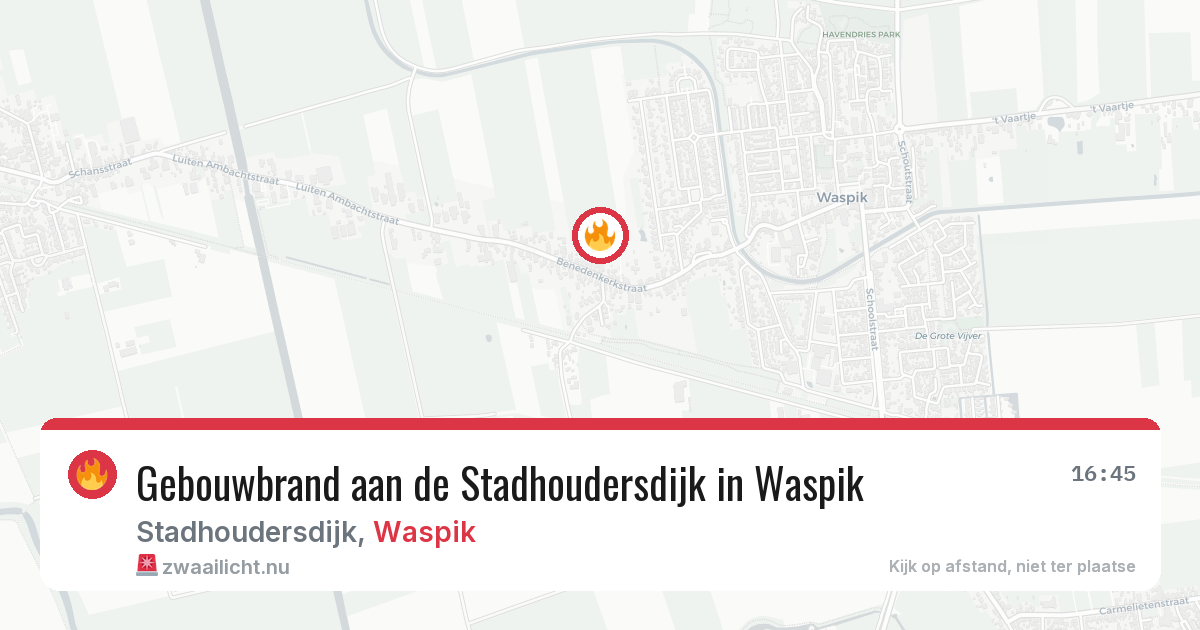 Gebouwbrand aan de Stadhoudersdijk in Waspik — 16 jul 2026