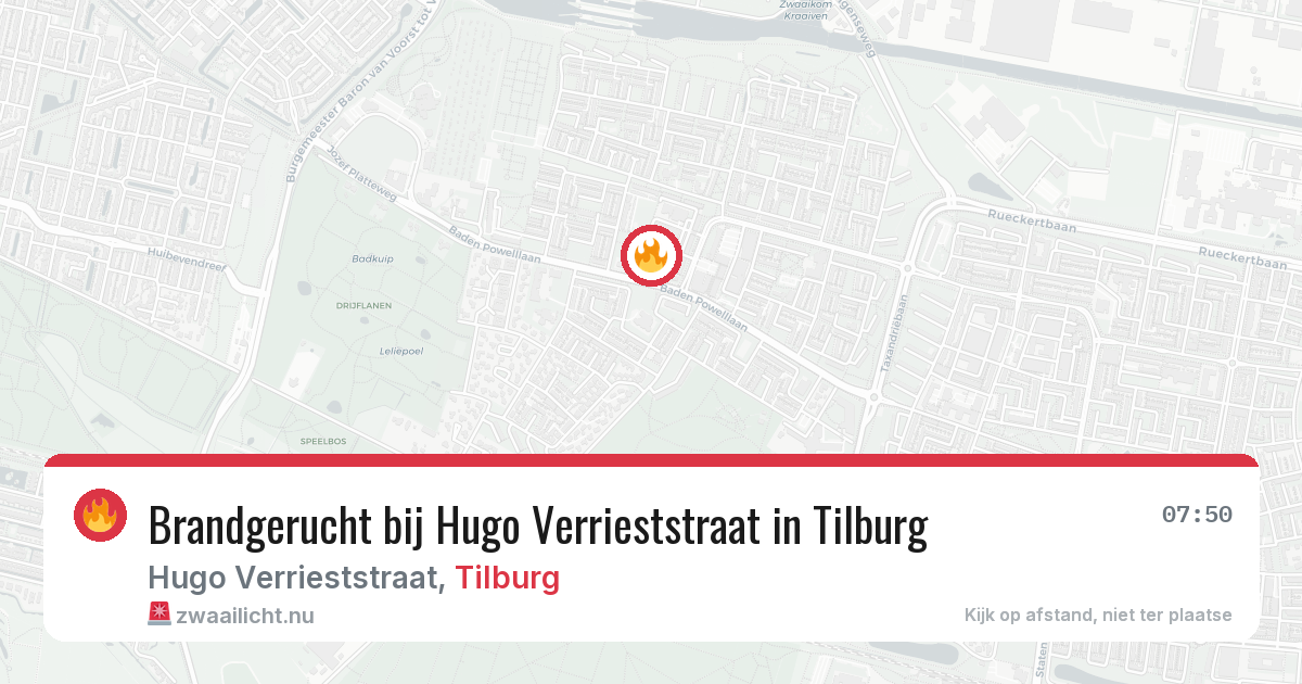 Brandgerucht bij Hugo Verrieststraat in Tilburg — 18 jul 2026
