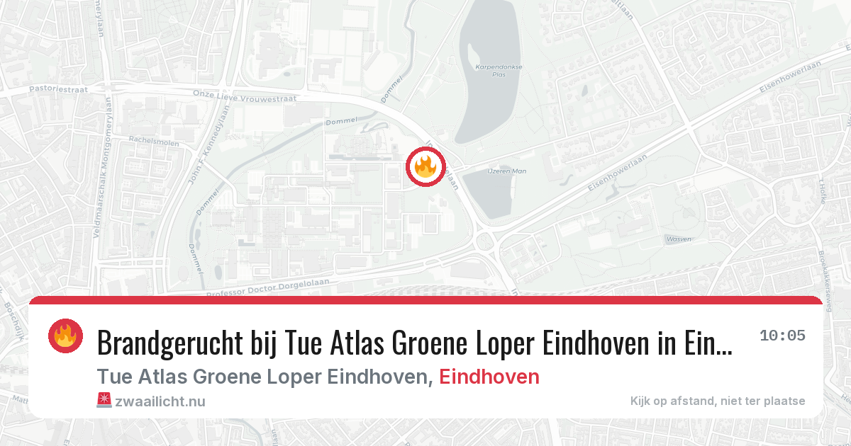 Brandgerucht bij Tue Atlas Groene Loper Eindhoven in Eindhoven — 9 jul 2026