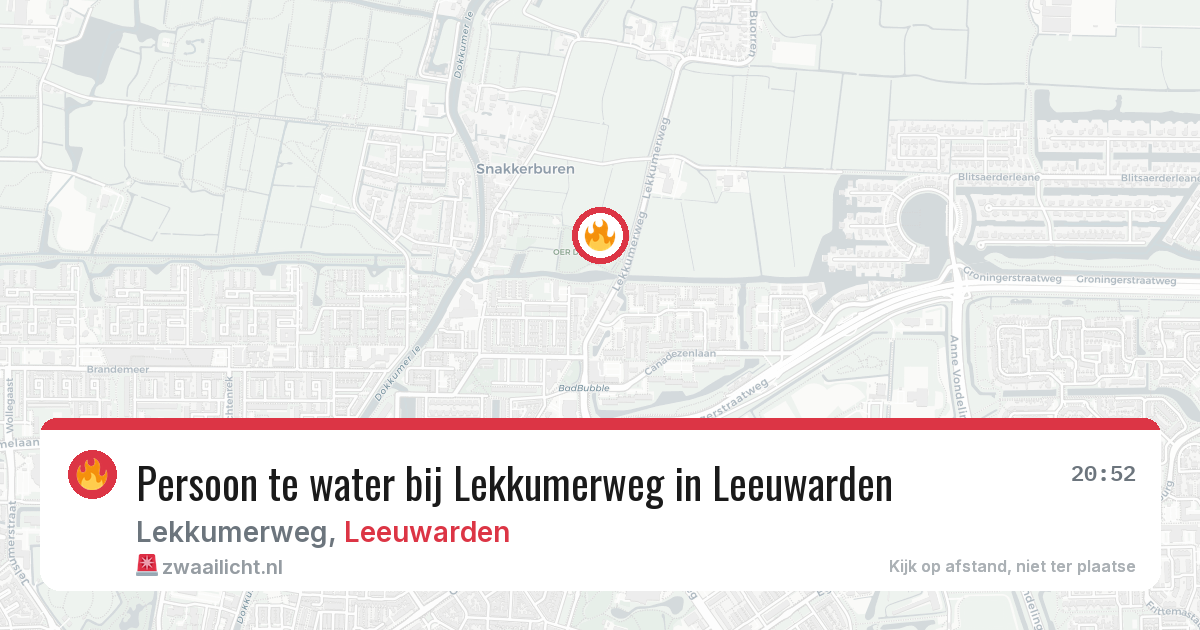 Persoon te water bij Lekkumerweg in Leeuwarden — 1 mei 2026