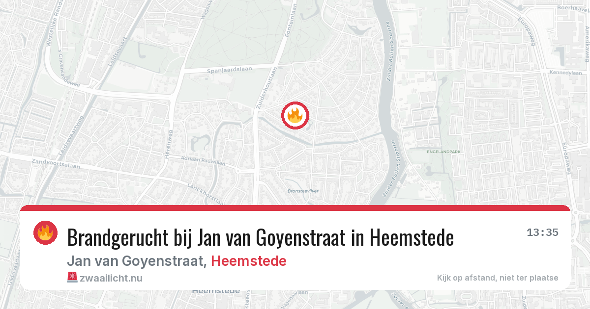 Brandgerucht bij Jan van Goyenstraat in Heemstede — 13 jul 2026