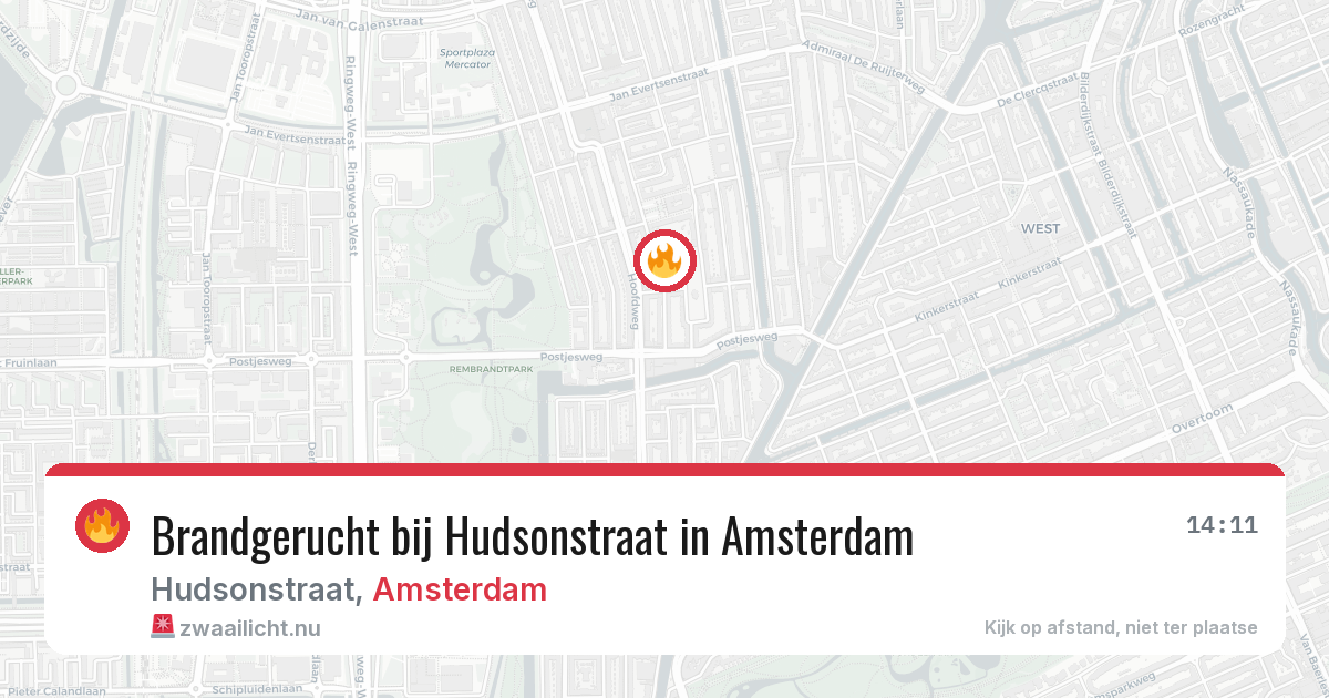 Brandgerucht bij Hudsonstraat in Amsterdam — 25 mrt 2026