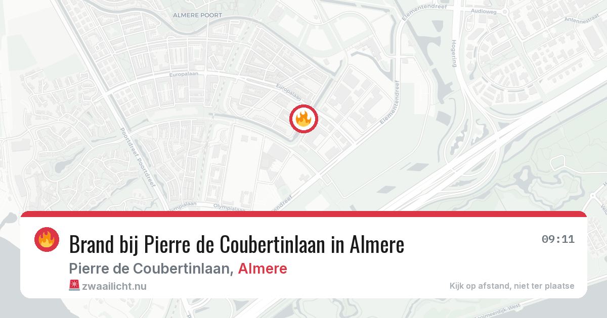 Brand bij Pierre de Coubertinlaan in Almere — 14 jul 2026