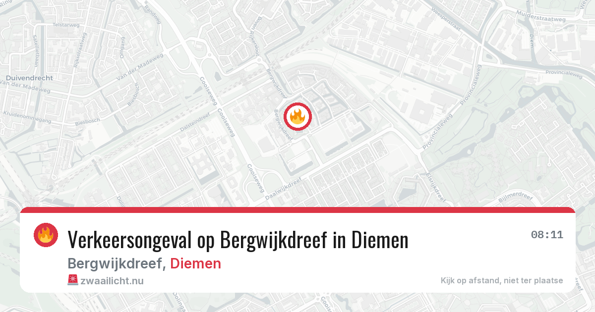 Verkeersongeval op Bergwijkdreef in Diemen — 10 jul 2026