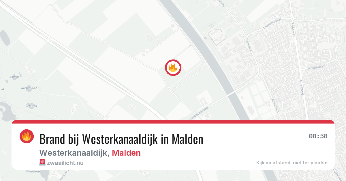 Brand bij Westerkanaaldijk in Malden — 18 mei 2026