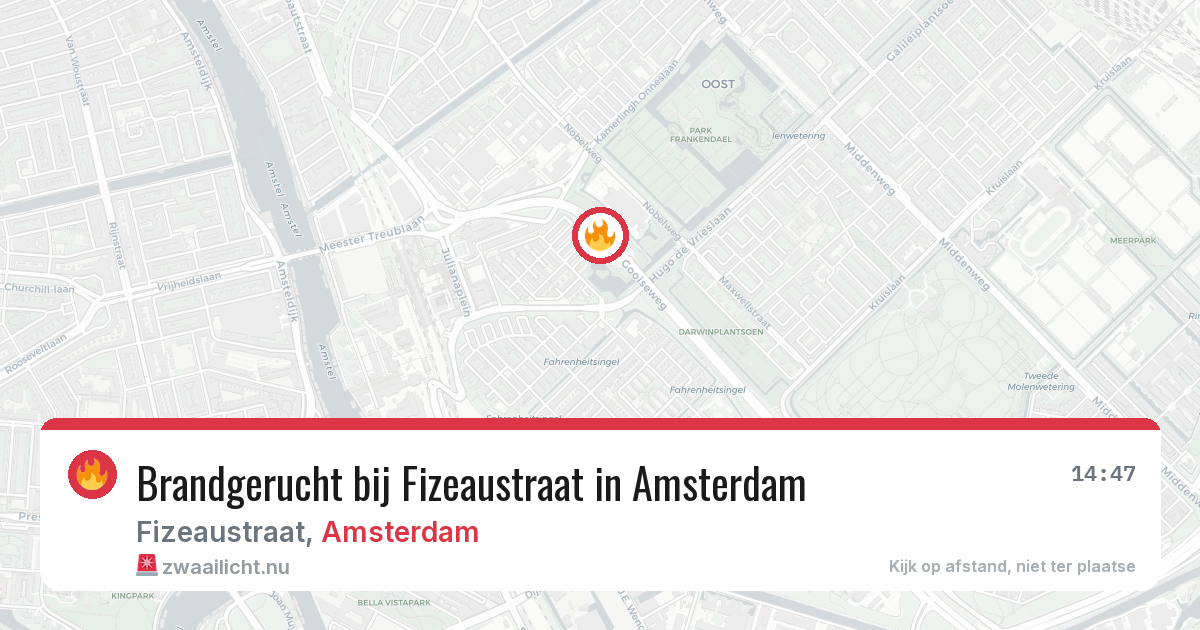 Brandgerucht bij Fizeaustraat in Amsterdam — 14 mrt 2026