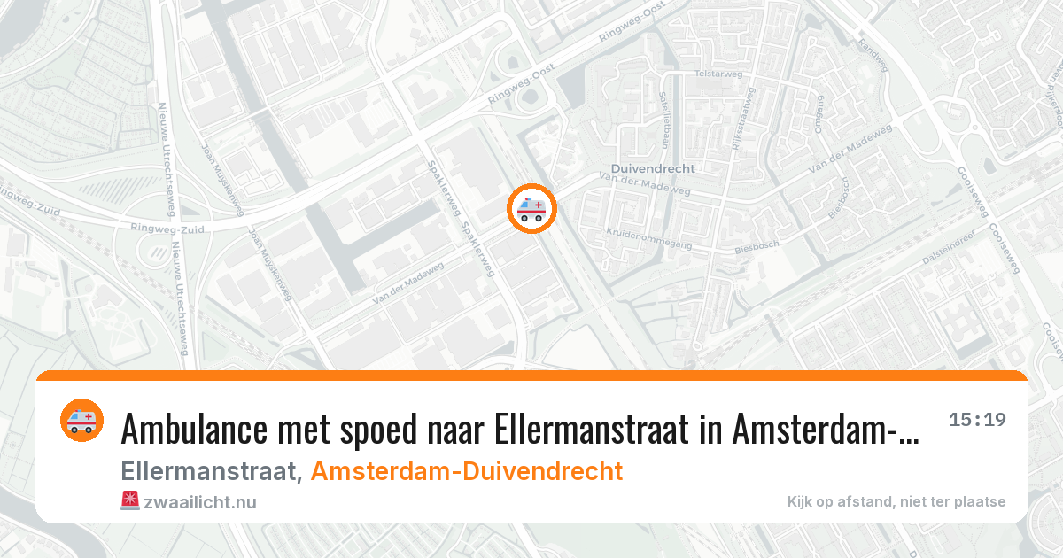Ambulance met spoed naar Ellermanstraat in Amsterdam-Duivendrecht — 7 jun 2026