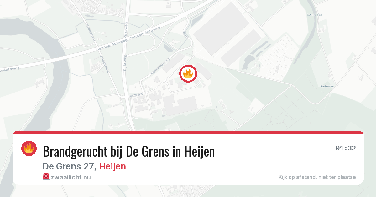 Brandgerucht bij De Grens in Heijen — 26 mrt 2026